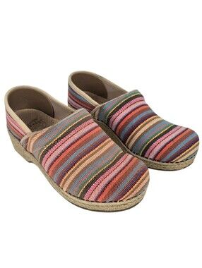 Dansko Jute Pro Multicolor Canvas Artisan Weave Striped Comfort Clogs Size 36
